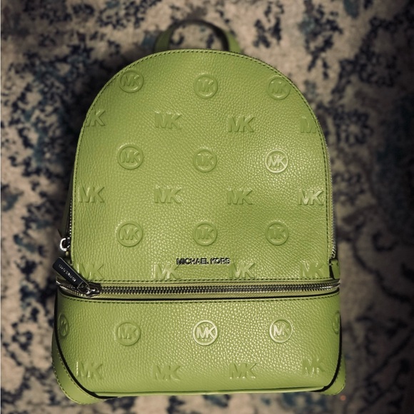Michael Kors Rhea MD Logo Debossed Zip Backpack - lime main image 4